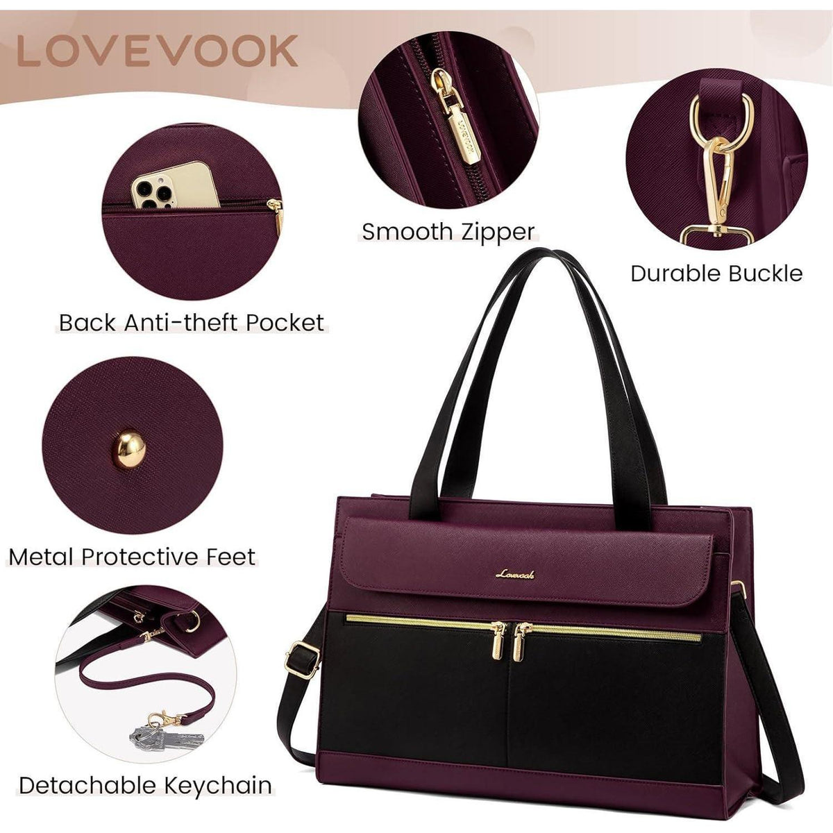 Laptoptasche Damen 15,6 Zoll Elegant mit Clutch Violett