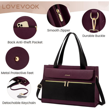 Laptoptasche Damen 15,6 Zoll Elegant mit Clutch Violett