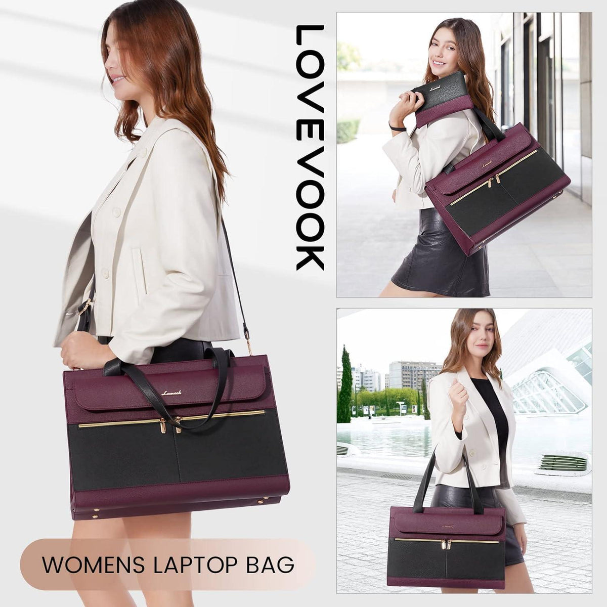 Laptoptasche Damen 15,6 Zoll Elegant mit Clutch Violett