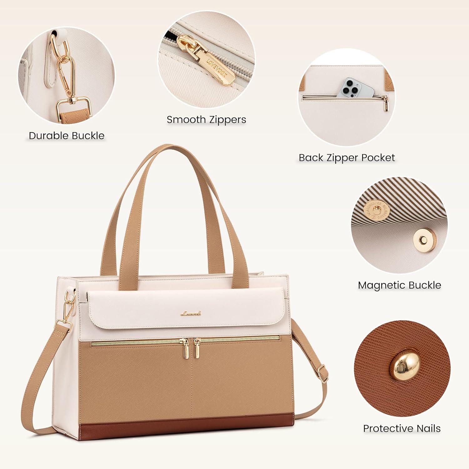 LOVEVOOK Laptoptasche 15,6 Zoll PU Leder Damen Handtasche Shoulder Bag