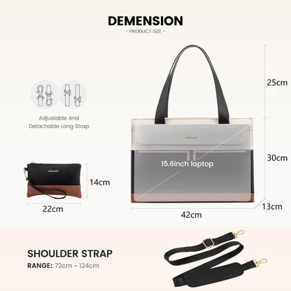 Laptoptasche 15,6 Zoll Damen PU Leder Handtasche Wasserdicht Büro Uni