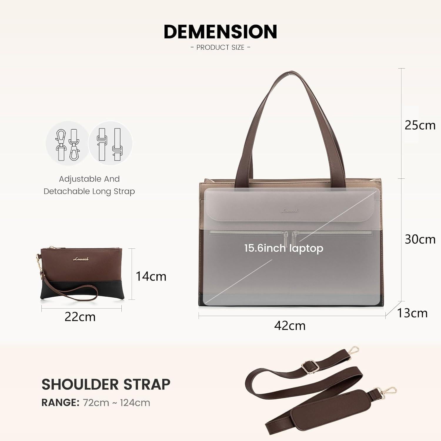 Damen Laptop Handtasche 15,6 Zoll PU Leder Crossbody Tote Bag
