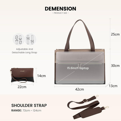 Damen Laptop Handtasche 15,6 Zoll PU Leder Crossbody Tote Bag