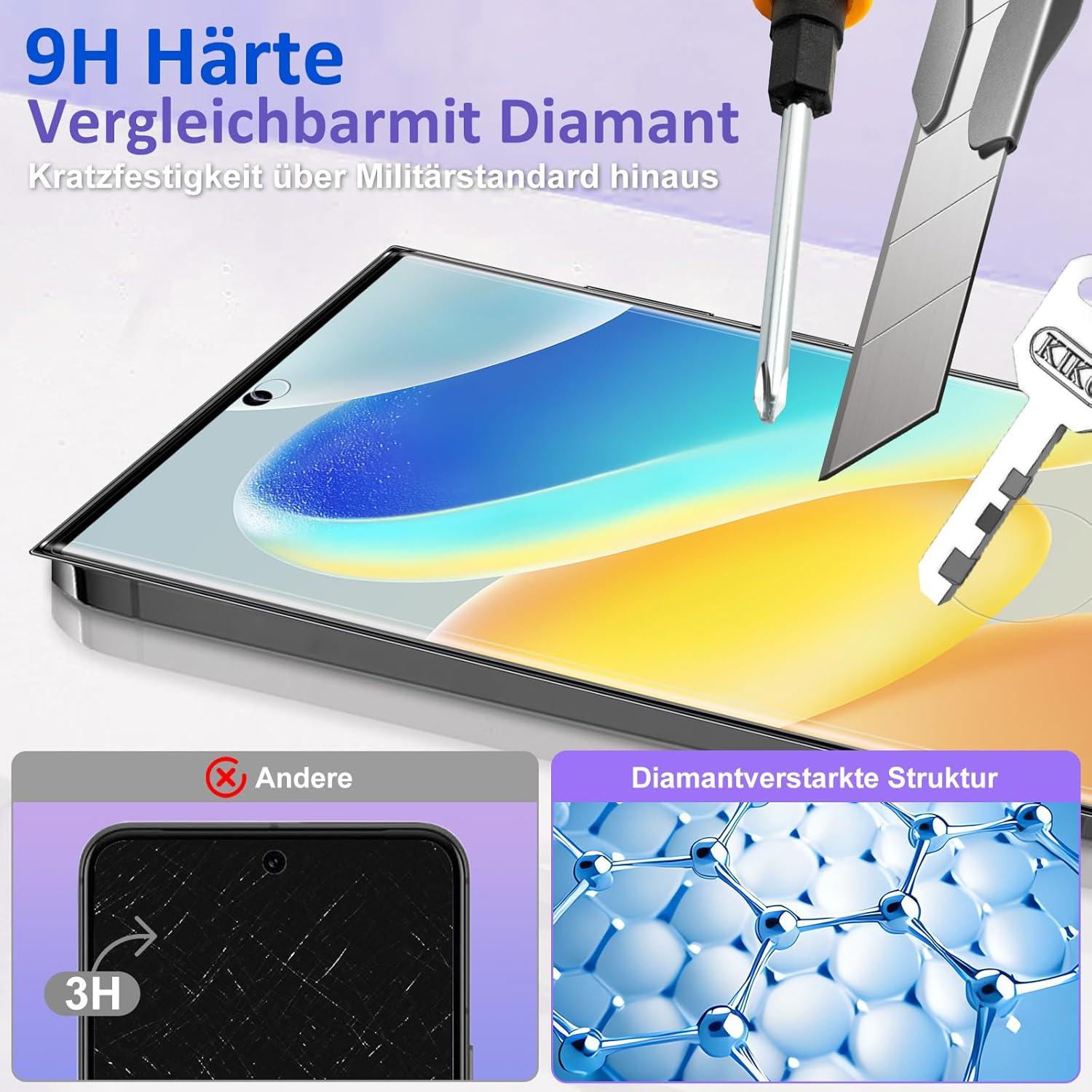Panzerglas für Samsung S22 Ultra 5G, 2+2 Stück, 9H Härte, 3D Full Cover