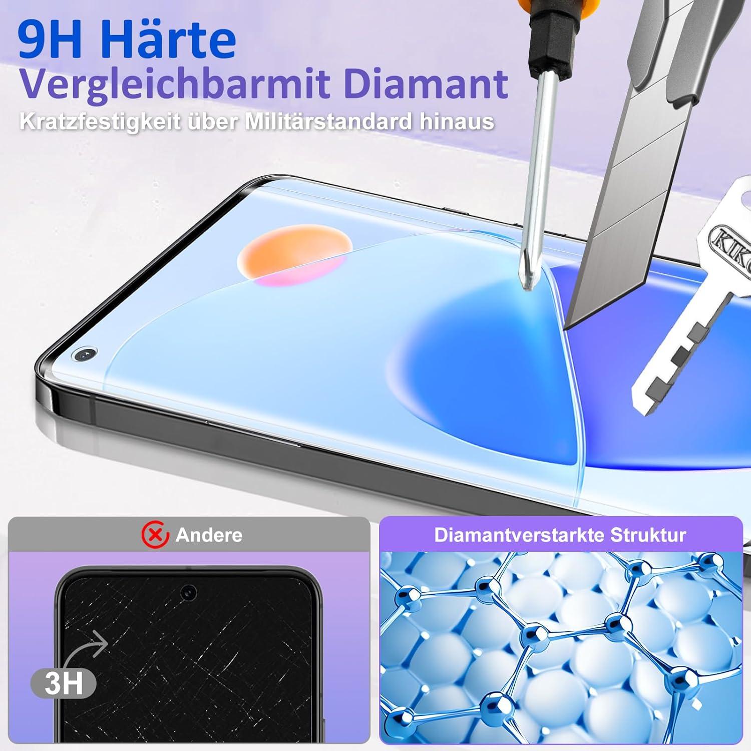 2 Panzerglas 9 Pro Displayfolie Kamera Schutz 9H Blasenfrei