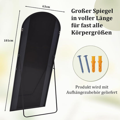 Großer Ganzkörperspiegel 180x67cm | Bogenförmig, Stehend & Hängend