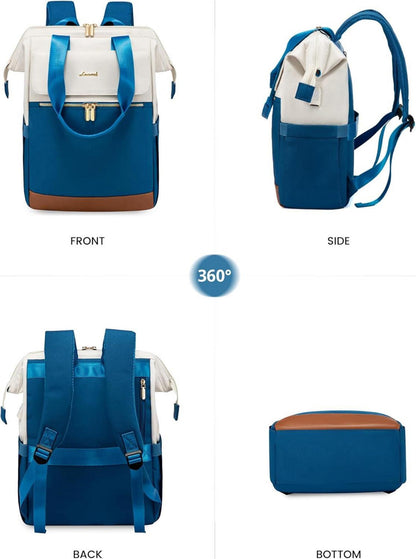 Damen Rucksack Blau USB Laptoprucksack Arbeitsrucksack 15,6 Zoll Büro und Schule