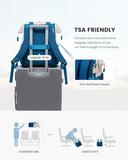 Damen Laptoprucksack Blau USB Schultasche 15,6 Zoll Arbeitsrucksack