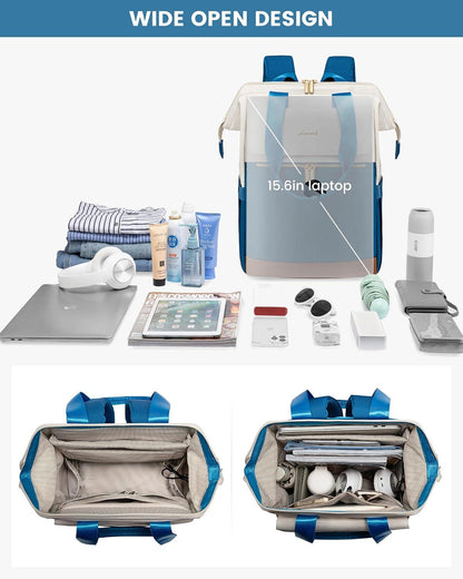 Damen Rucksack Blau USB Laptoprucksack Arbeitsrucksack 15,6 Zoll Büro und Schule