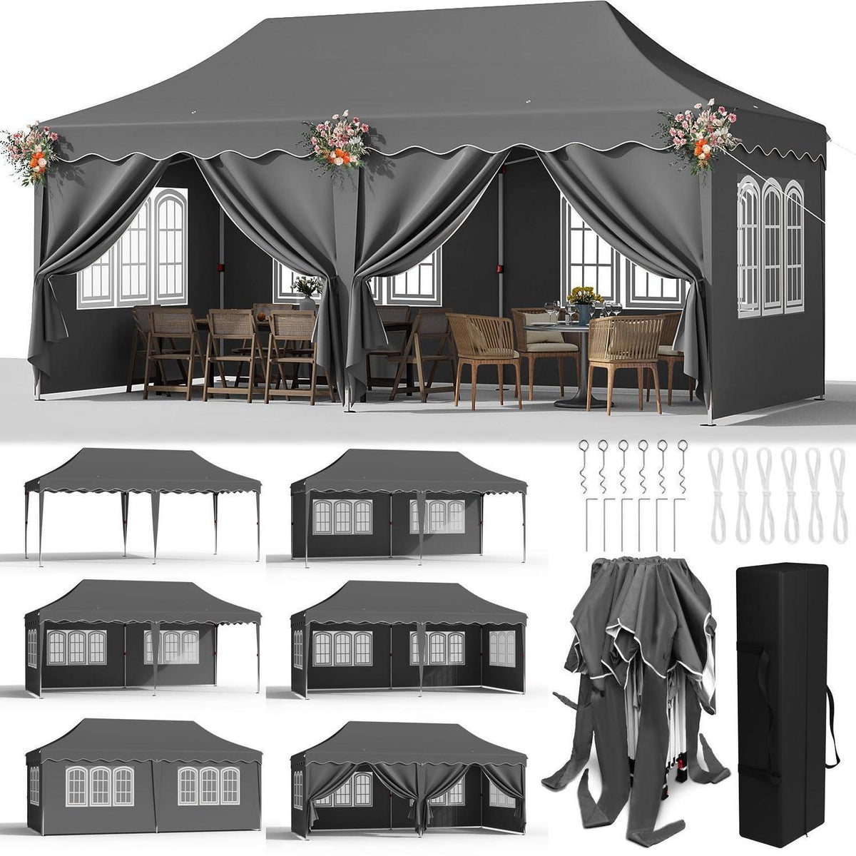 Faltpavillon 3x6m – Wasserdicht, Stabil & Mit 6 Seitenwänden