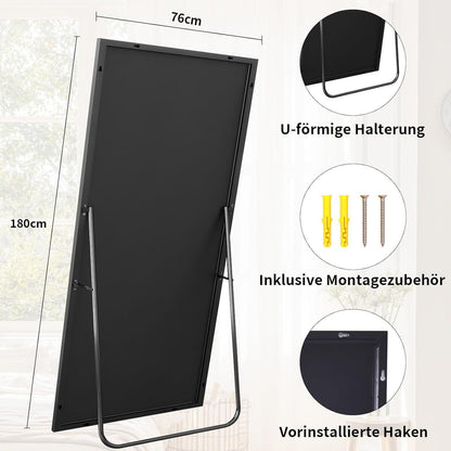Großer Standspiegel 180x76 cm | HD Spiegel mit Ständer & Wandaufhängung