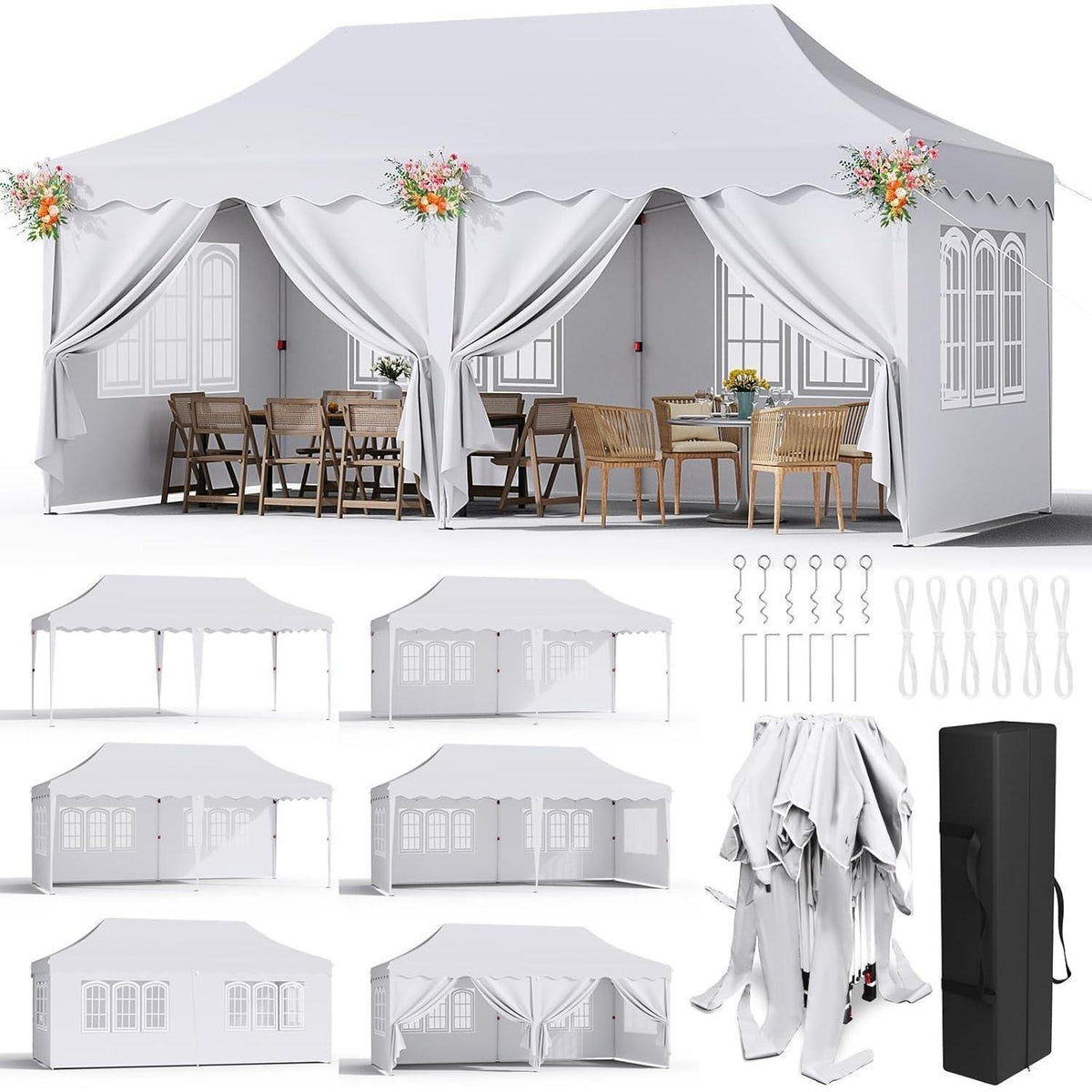 3x6m Faltpavillon wasserdicht mit 6 Seitenwänden & Zubehör