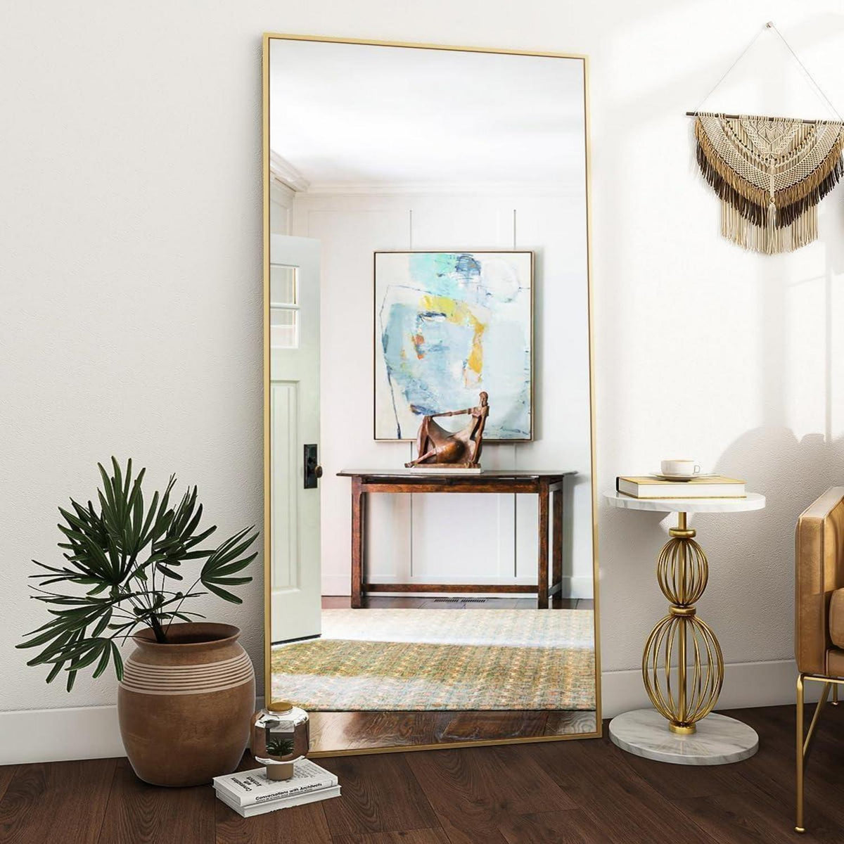 Großer Standspiegel 180x76 cm – Schwarz oder Gold | Wandspiegel mit Ständer