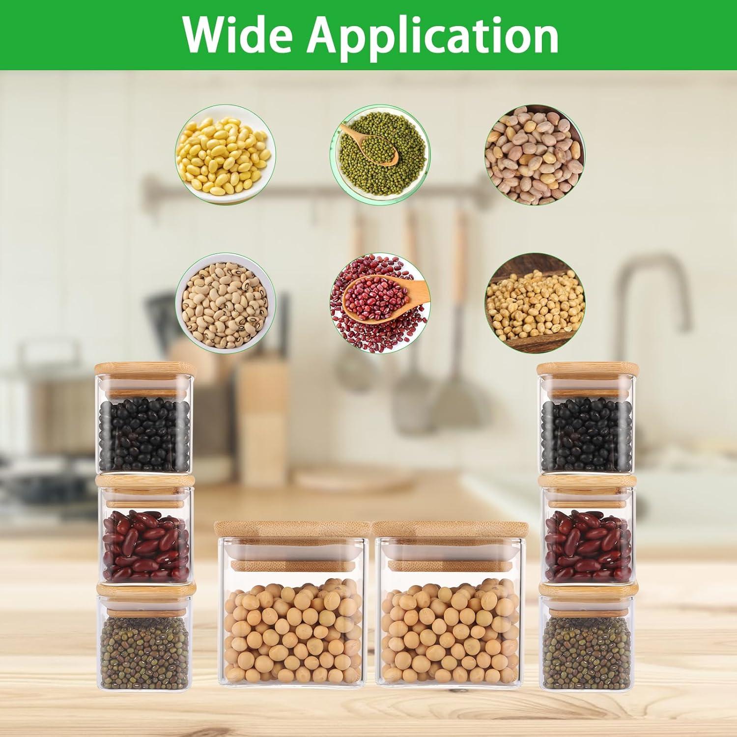 Stapelbare Gewürzgläser 12er Set eckig 150ml luftdicht Holzdeckel Etiketten