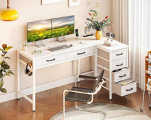 Eckschreibtisch mit Schubladen, L-Form, Steckdose, 126x80 cm