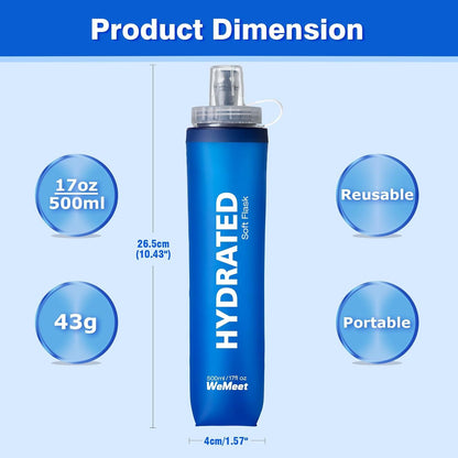 WEMEET Faltbare Trinkflasche 500ml Blau & Grau 2er Pack