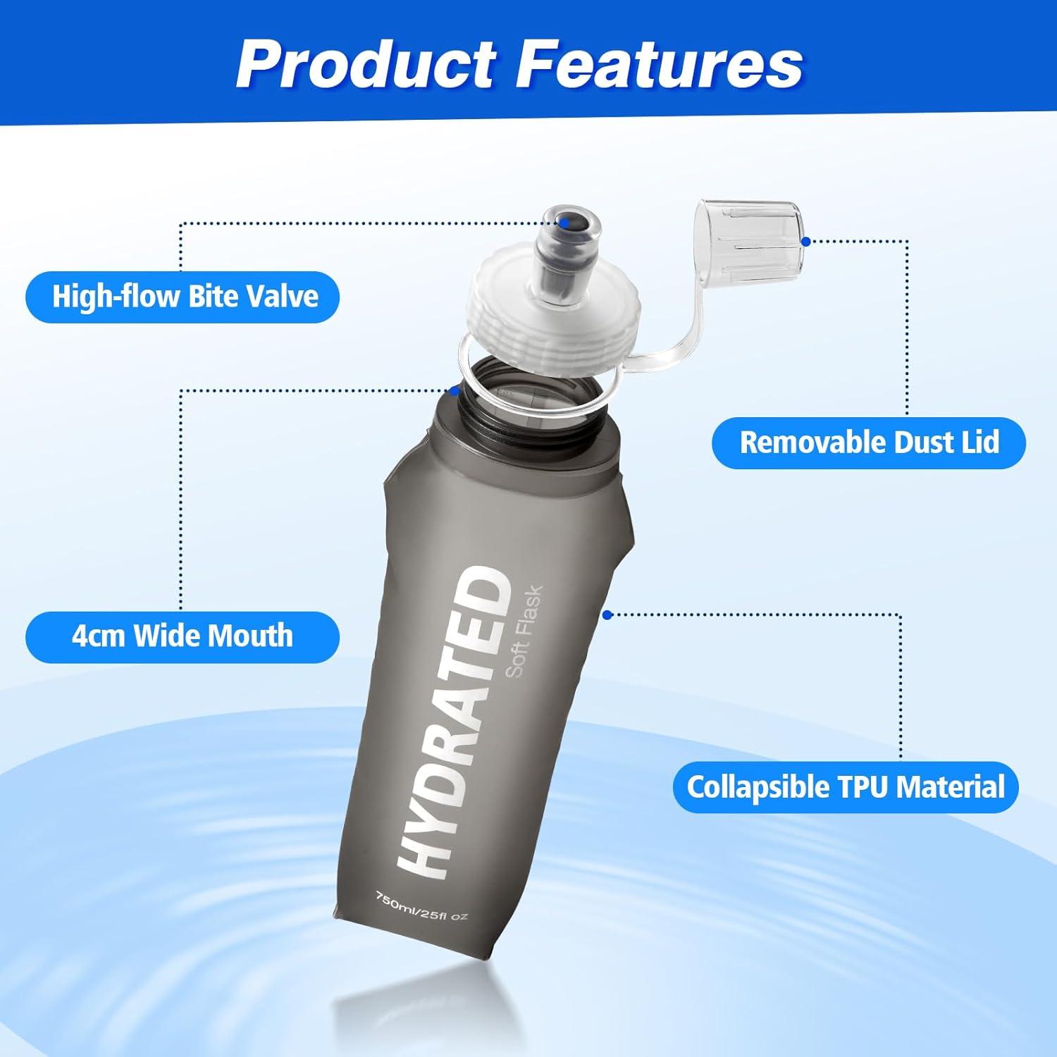 Wiederverwendbare Faltbare Soft Sportwasserflasche 750ml BPA-frei mit