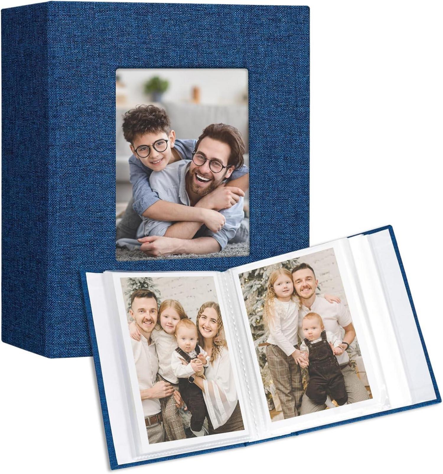 Fotoalbum 10x15 Klein Leinen Cover 100 Fotos Blau 2er Pack