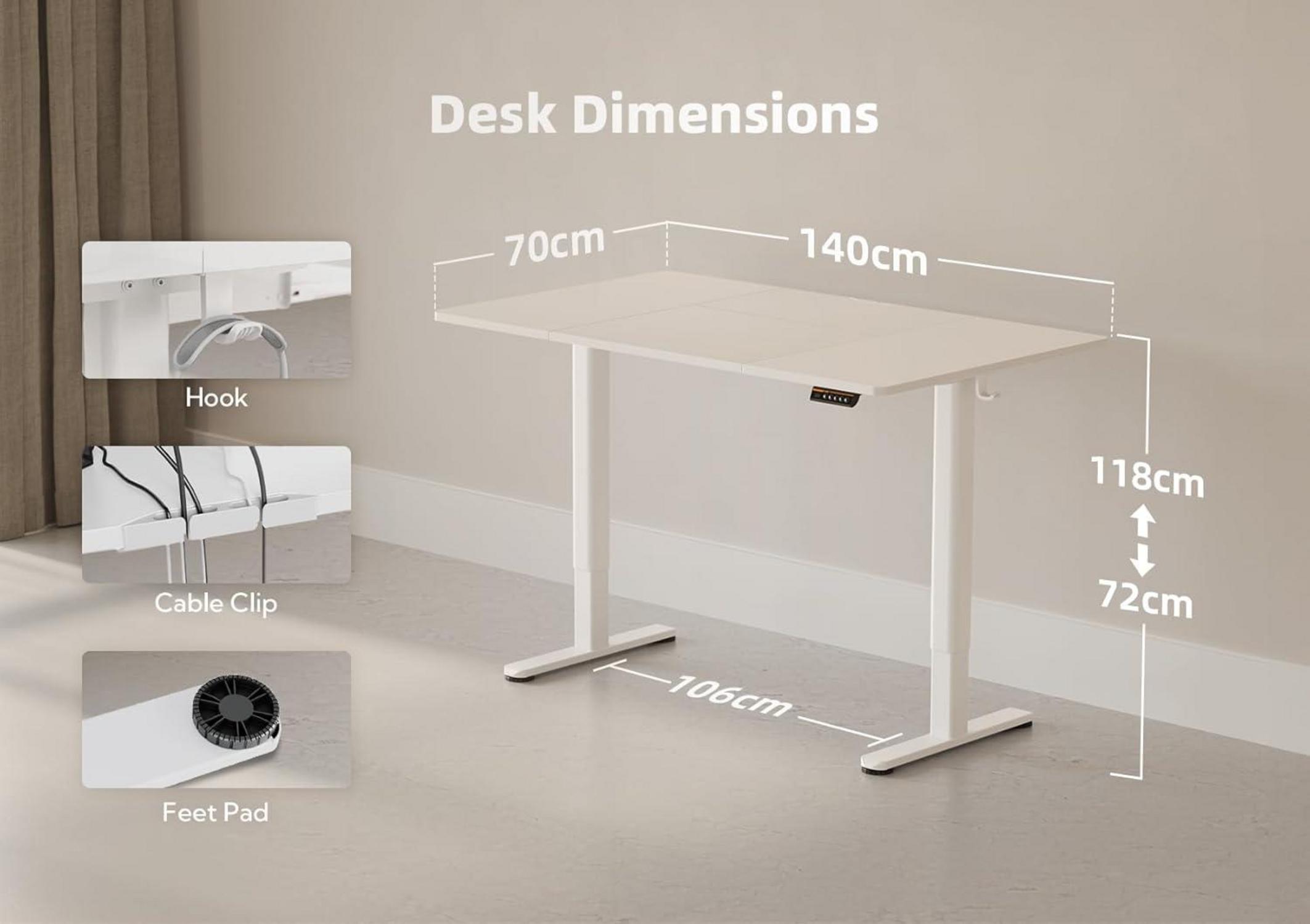 Höhenverstellbarer Schreibtisch Elektrisch 140x70 cm Kabelmanagement