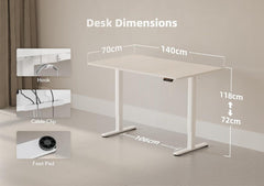 Höhenverstellbarer Schreibtisch Elektrisch 140x70 cm Kabelmanagement