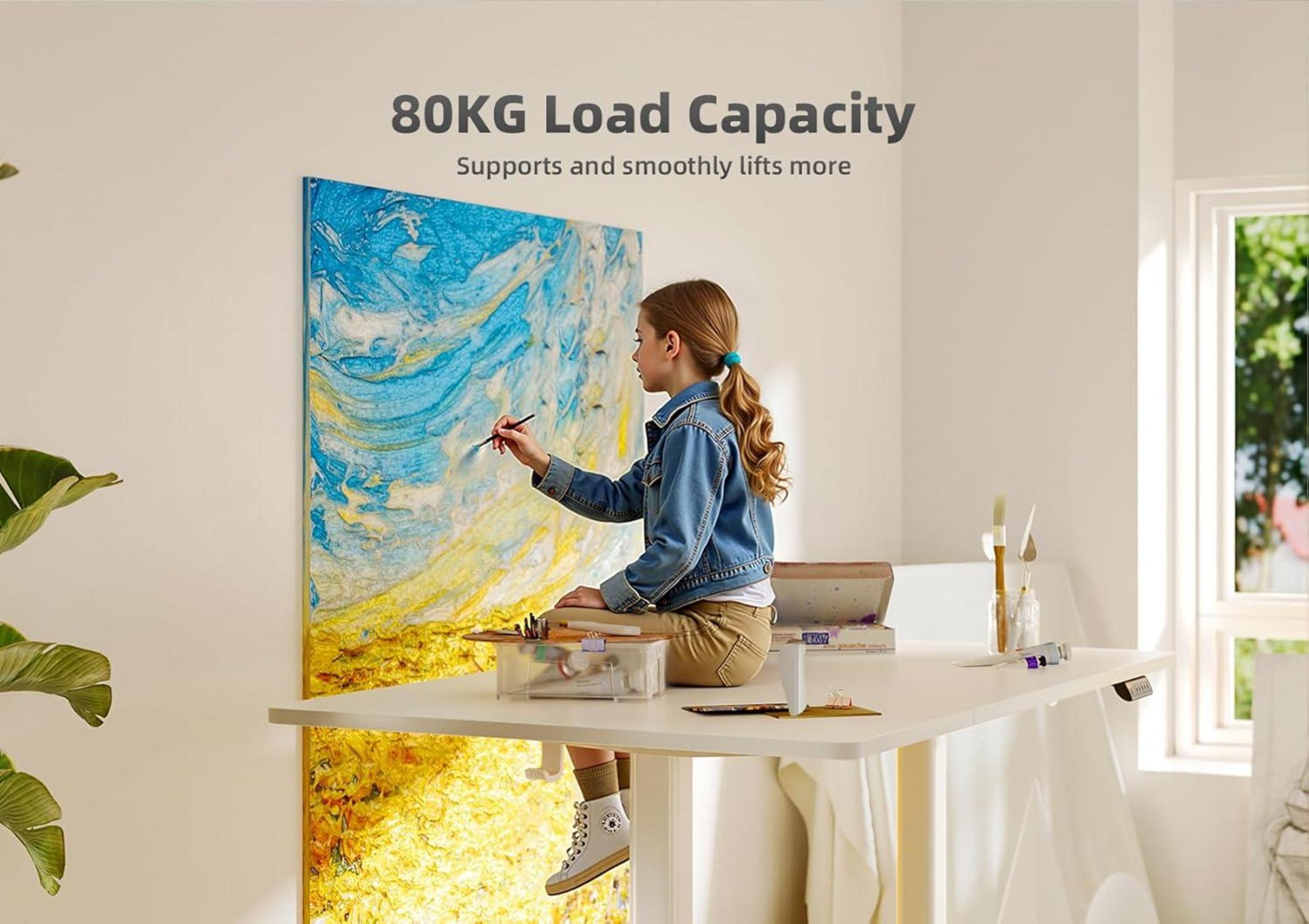 Höhenverstellbarer Schreibtisch 140×70cm Elektrisch Weiß mit Kabelmanagement