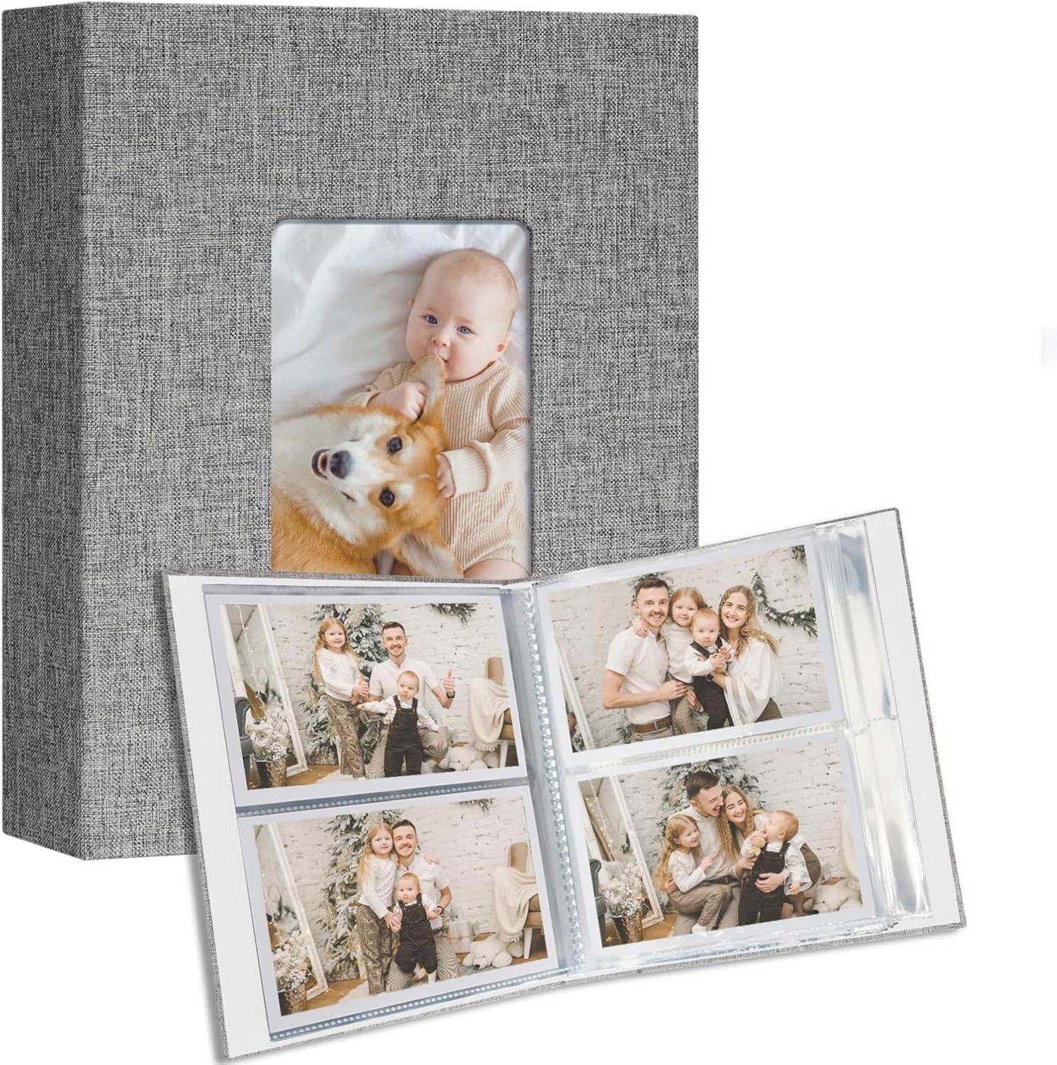 Fotoalbum 10x15 Leinen Cover Frontfenster Einsteckalbum 200 Fotos Grau