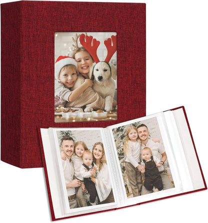 Fotoalbum Set 10x15 Fotos 2er Pack Leinen Cover Frontfenster rot