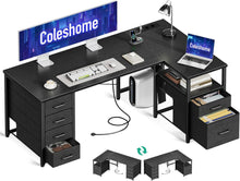 Schreibtisch L-Form mit Stoff Schubladen und USB-Anschluss