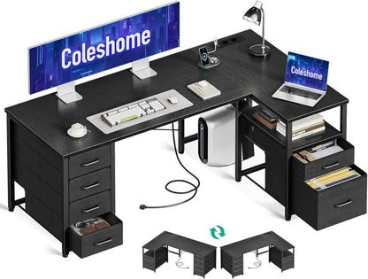 Schreibtisch L-Form mit Stoff Schubladen und USB-Anschluss