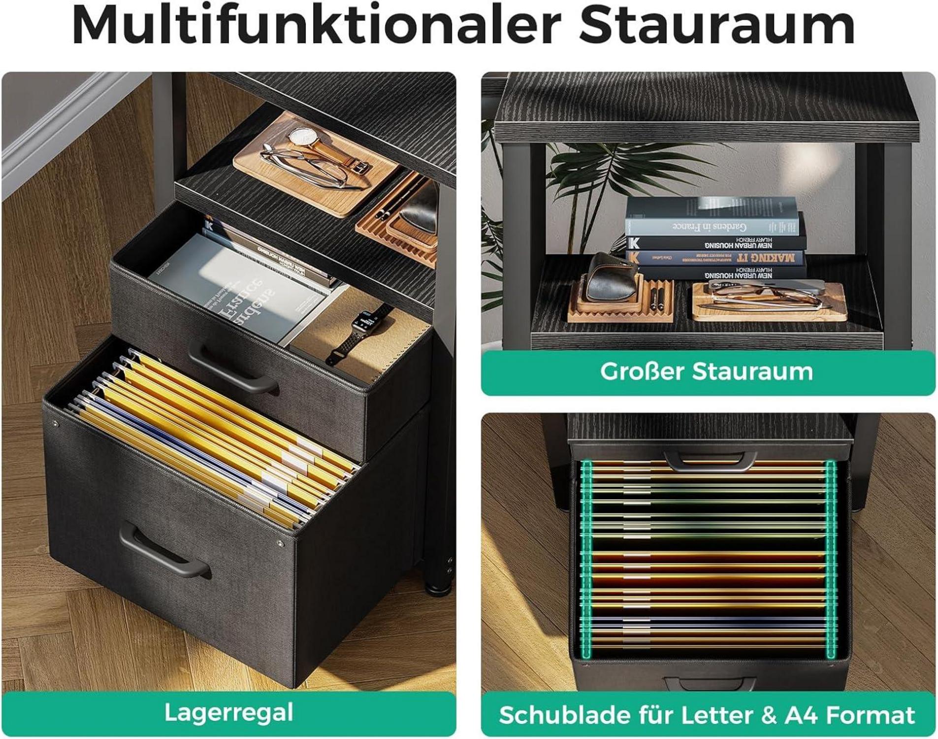 L-förmiger Schreibtisch mit Stoffschubladen und