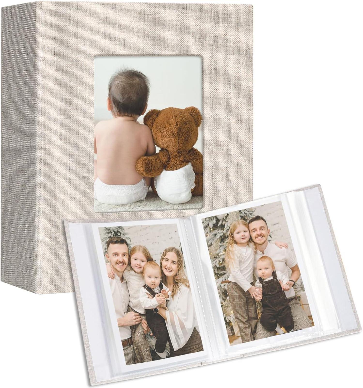 Fotoalbum 2er Pack 10x15 Bilder Leinen Cover Frontfenster Beige