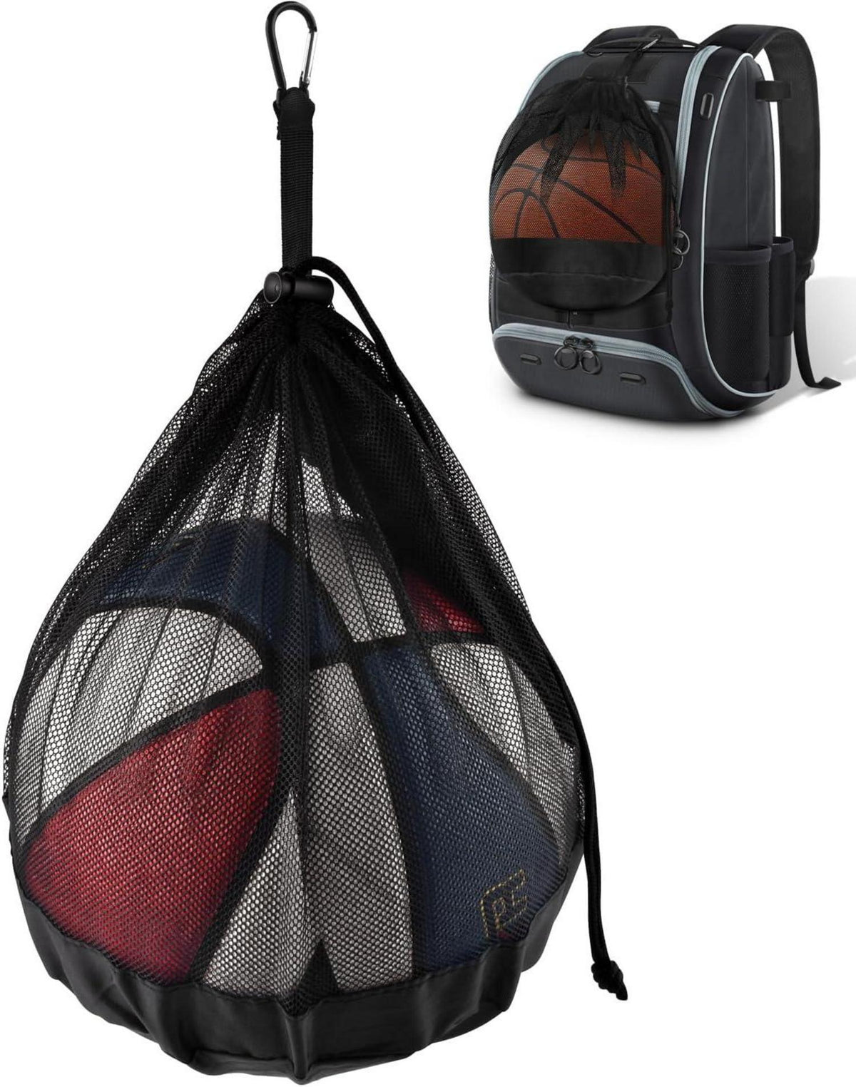 Ballsack Ballnetz mit Karabiner Reißverschlusstasche Kordelzug
