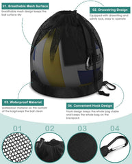 BROTOU Ballsack mit Reißverschluss für 1 Ball, Tragbarer Netzrucksack für Basketball, Fußball, Handball & Volleyball