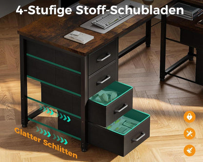 Schreibtisch L Form mit Stoff Schubladen USB Steckdose 140x70cm
