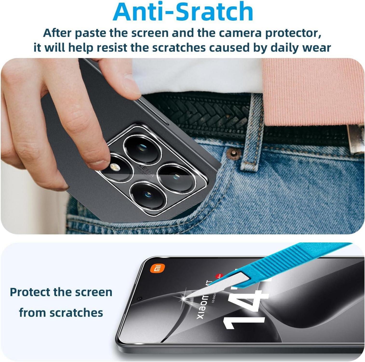 Panzerglas Schutzfolie für Xiaomi 14T 2 Stück Screenschutz Kameraschutz 0.33mm