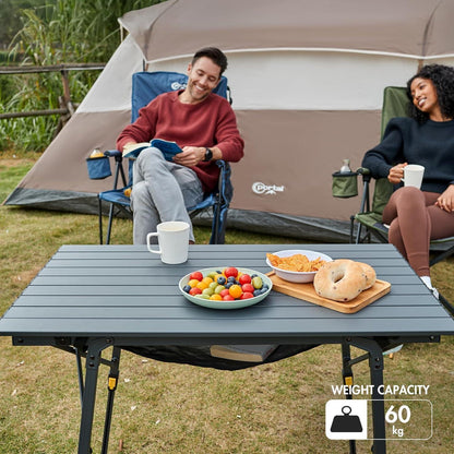 Faltbarer Campingtisch Aluminium Höhenverstellbar 90x53cm Grau