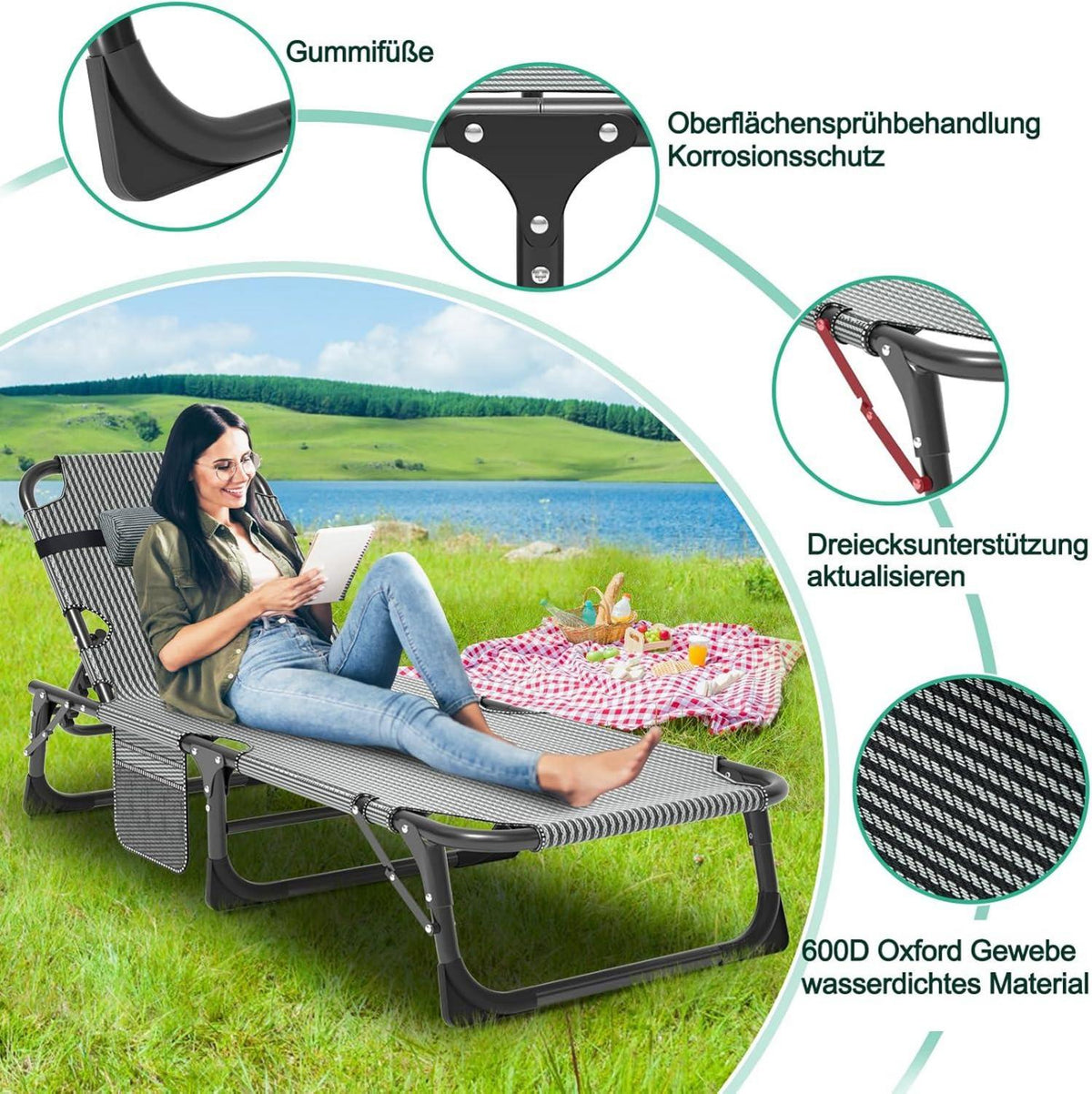 Sonnenliege Klappbar mit Matratze 150kg Belastbar Gartenliege