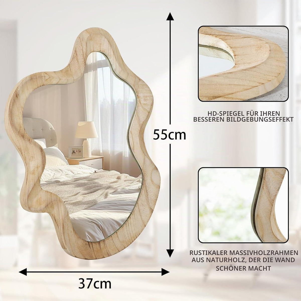 Asymmetrischer Wandspiegel mit Holzrahmen – Dekorativer Wolkenspiegel