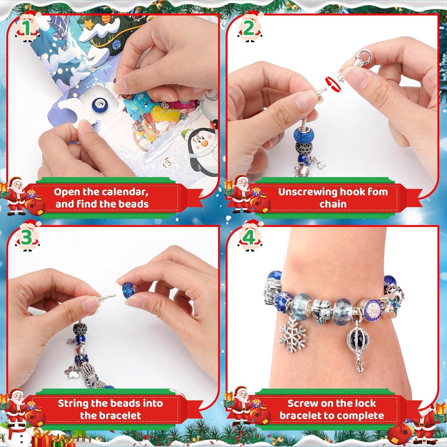 Adventskalender Schmuck Mädchen 24 Armbänder Basteln DIY Kit Kinder