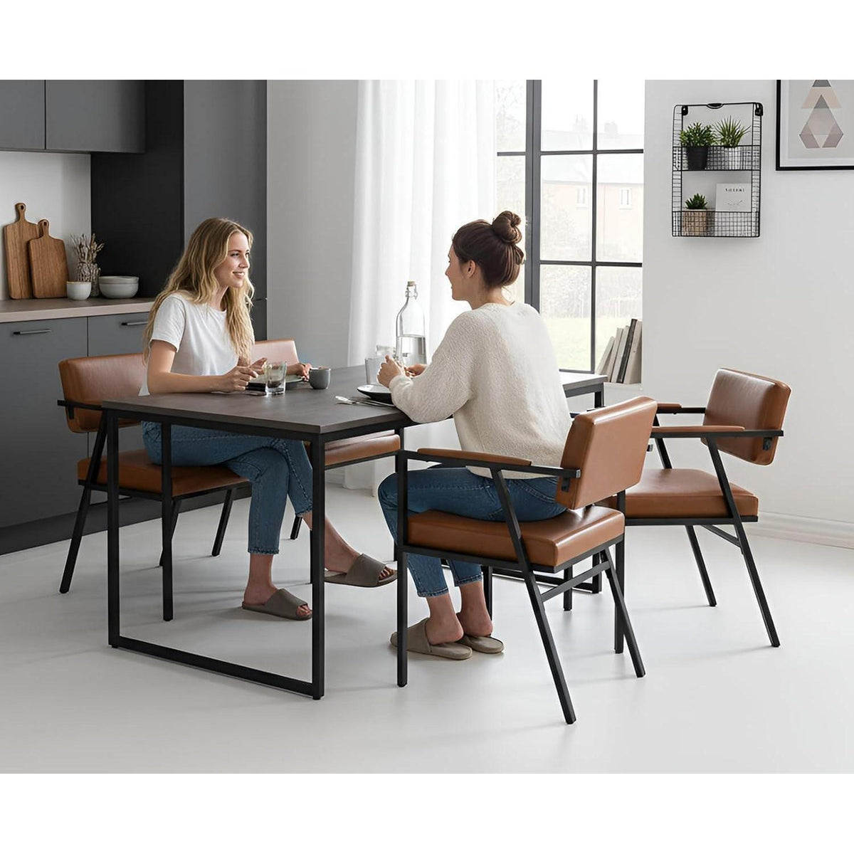Moderner Esszimmerstuhl 2er Set Braun in Lederoptik