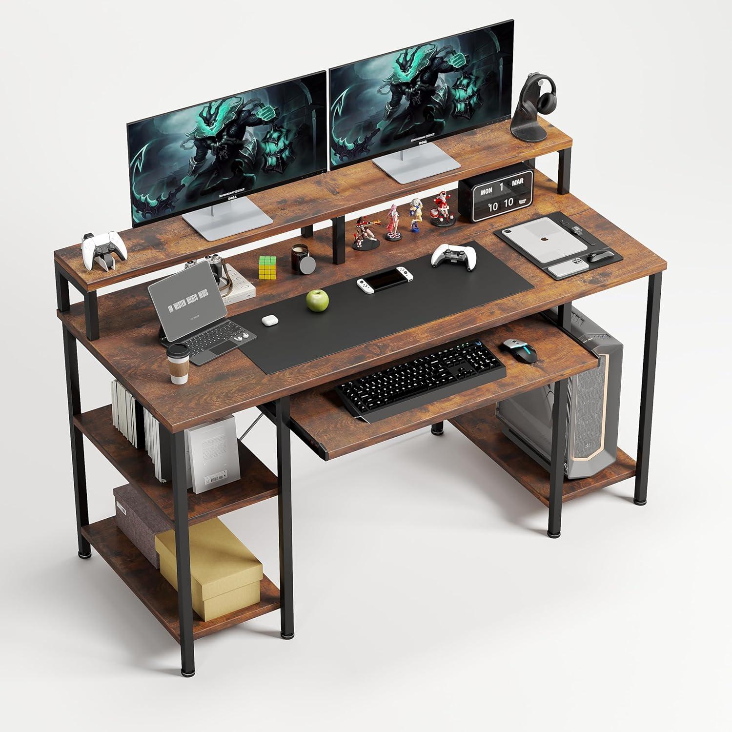 Schreibtisch mit Tastaturablage und Monitorständer