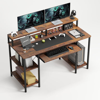 Schreibtisch mit Tastaturablage und Monitorständer
