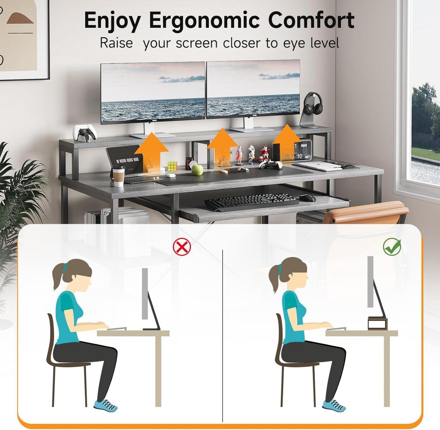 Gaming Schreibtisch mit Tastaturablage 120 cm Eiche Bürotisch