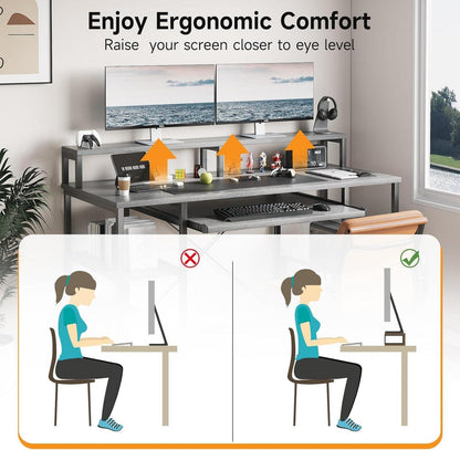 Gaming Schreibtisch mit Tastaturablage 120 cm Eiche Bürotisch