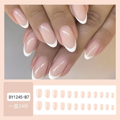 24 Französische Mandel-Nägel – Rosa Weiß Design & Klebesticker