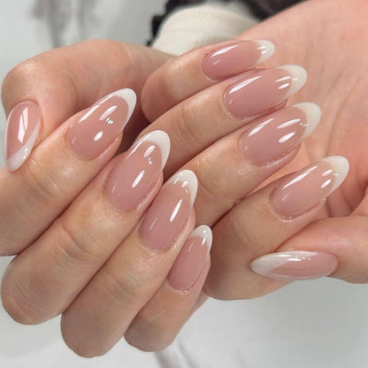 24 Französische Mandel-Nägel – Rosa Weiß Design & Klebesticker