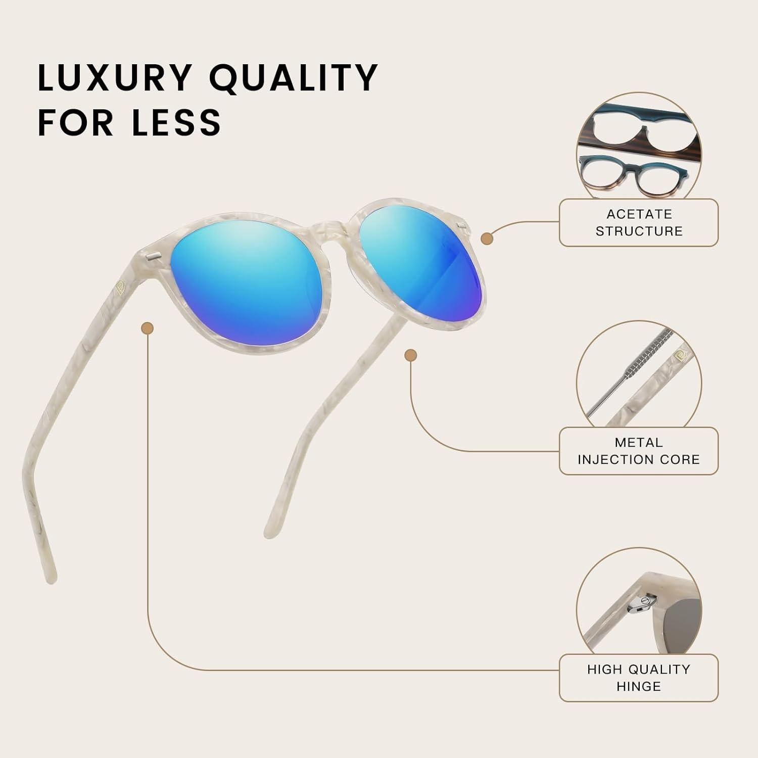 DUCO Vintage Polarisierte Damen Sonnenbrille UV400 Schutz Weiß Rahmen Blau Linse