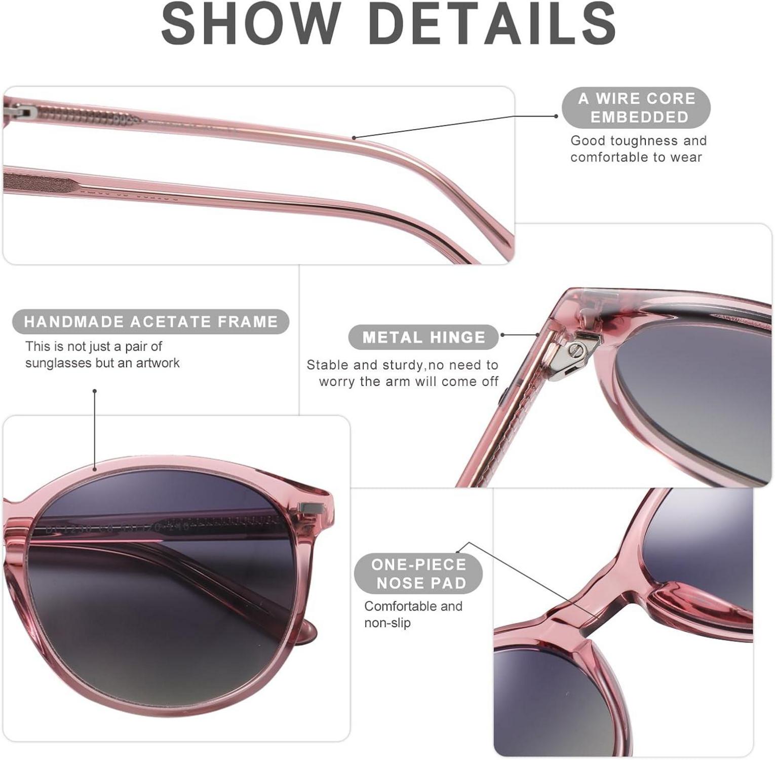 Polarisierte Retro Damen Sonnenbrille UV400 Leichtgewicht Acetat Grau Linse