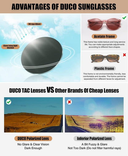 DUCO Retro Polarisierte Damen Sonnenbrille UV400 Schutz Leicht Acetat Rahmen Pink Stripe Linse