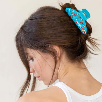 Türkise Haarspange mit Kirschdekor und Strasssteinen